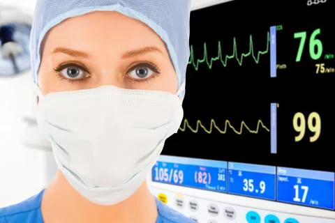 Young female doctor in icu Stock Photos
