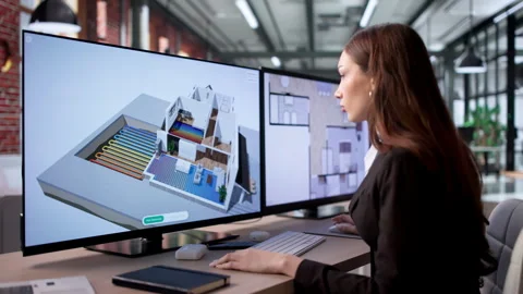 Young Female Engineer Analyzes HVAC System Design Stock Footage 334928249