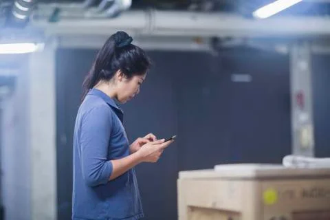 Young female engineer using a digital tablet in an industrial plant 写真素材