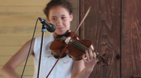 Young Female Fiddler Stock Footage 12160906