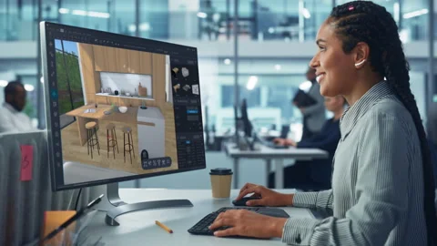 Young Female Interior Designer Working on Computer Stock Footage 295311649