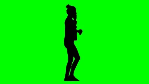 Young Female Making a Call While Walking Drinking Coffee Green Screen Silhouette Stock Footage 126011604
