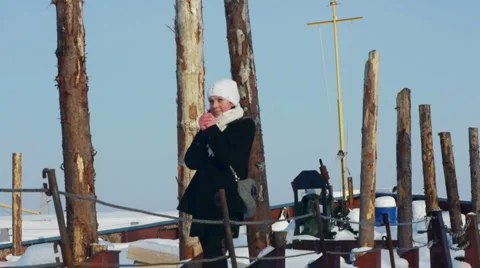 Young female model posing in winter park Stock Footage 5505172