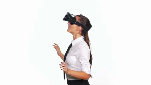 Young female playing a virtual reality game Stock Footage 71440414