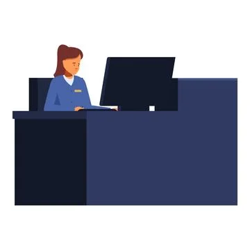 Young female receptionist working on computer at desk Stock Illustration