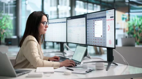 Young Female Risk Manager Using TPRM Software On Laptop Stock Footage 338170903