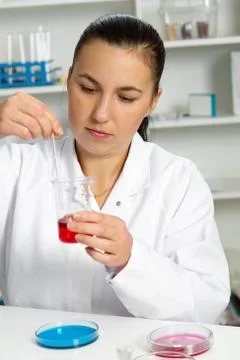 Young Female Scientist Analyzing Sample In Laboratory.laboratory assistant .. Stock Photos