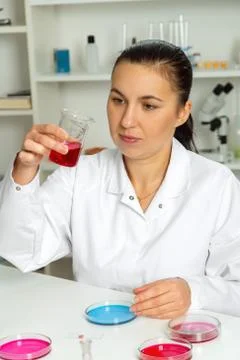 Young Female Scientist Analyzing Sample In Laboratory.laboratory assistant .. Stock Photos