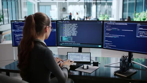 Young Female Software Developer Coding Remotely Stock Footage 344713097