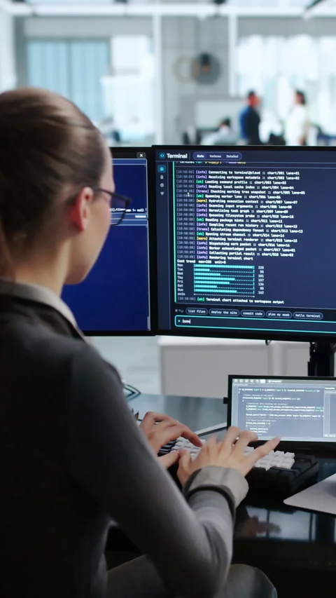 Young Female Software Developer Coding Remotely Видео 345860996