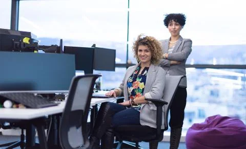 Young female software developers at office 스톡 사진
