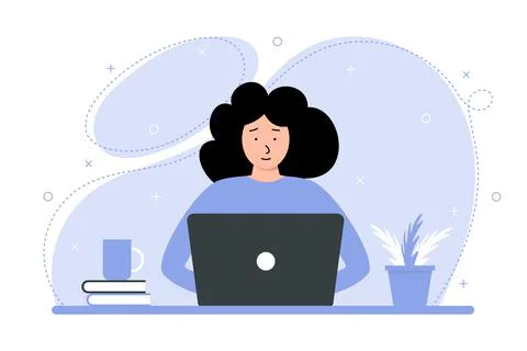 Young female student studies using a laptop. The concept of online learning from イラスト素材