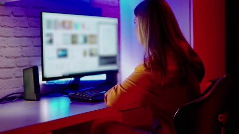 Young Female Student Using a Desktop Computer Stock Footage 136173418