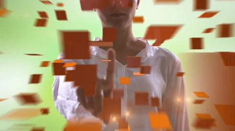 Young Female Using Futuristic Touch Screen Stock Footage 66269798