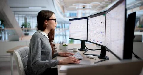 Young Finance Manager Uses Software To Track And Control Corporate Spending. Stock Photos