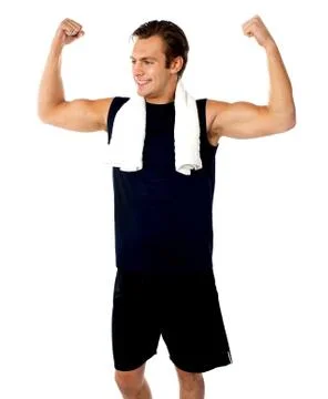 Young fit guy showing biceps Stock Photos