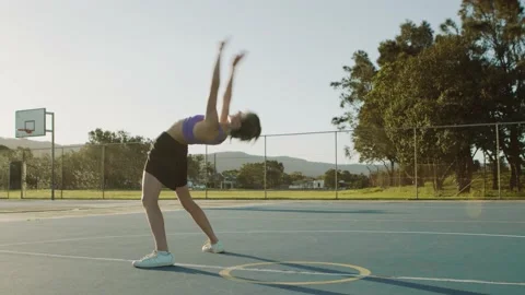 Young Fit Woman Does Reverse Plank Bridge on Sunny Morning. Wide Shot Stock Footage 130841019