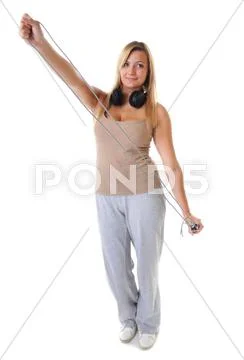 Young fitness woman with jump rope isolated Stock Photos