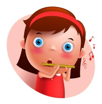 Young flutist vector character playing and holding flute Stock Illustration