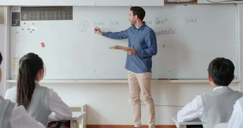 Young foreign teacher teaching a class,4K Stock Footage 120894193