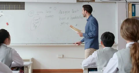 Young foreign teacher teaching a class,4K Stock Footage 120895600