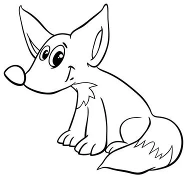 Young fox coloring page Black and White Cartoon Illustration of Cute Littl... Stock Photos