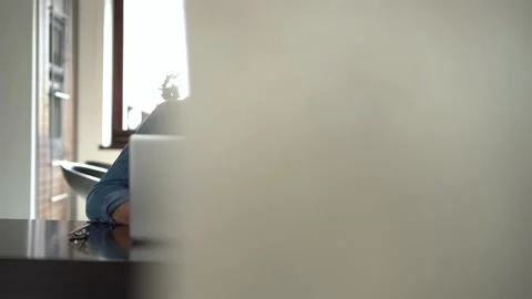 Young freelancer man working on laptop, developing project while working at home Stock Footage 155332065