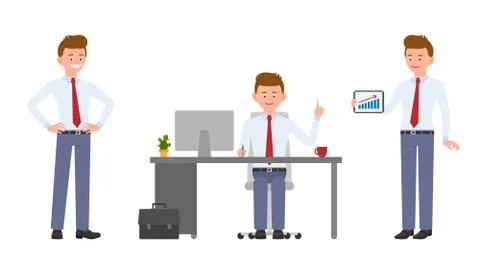 Young friendly office manager in formal wear sitting at the desk, pointing fi Stock Illustration