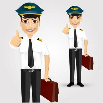 Young friendly pilot with briefcase Illustrazione stock