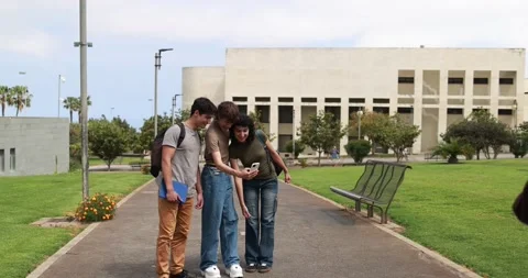 Young friends having fun using mobile phone outside Stock Footage 203723368