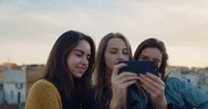Young Friends Making Selfie On The Rooftop Terrace Stock Footage