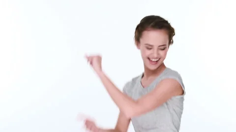 Young fun  woman dancing in studio Stock Footage 46340815