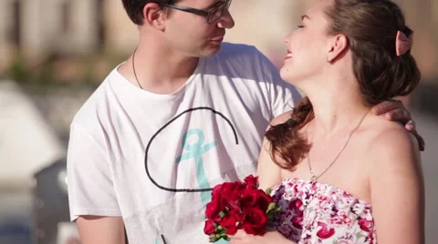 Young future parents having fun and flirting with each other Stock Footage 54598772