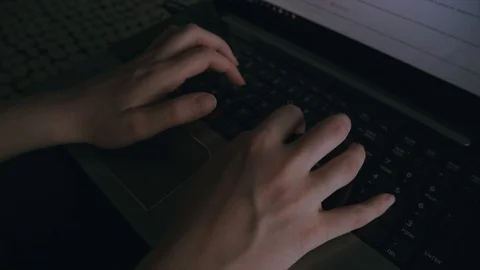 Young gamer on computer keyboard. Playing, gaming online Stock Footage 108249420