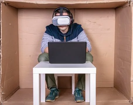 Young gamer plays computer games with VR glasses Stock Photos