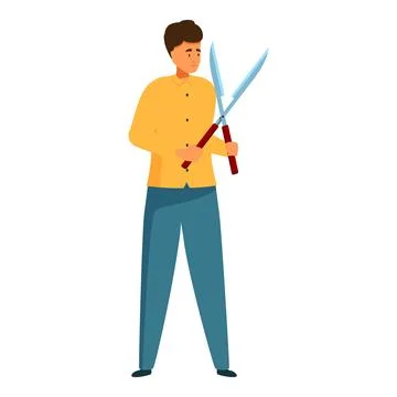Young gardener holding pruning shears, gardening and landscaping concept Stock Illustration