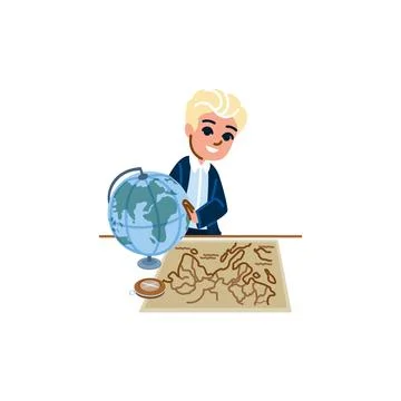 Young geographer exploring the world with globe and map 스톡 일러스트
