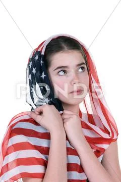 Young girl with american flag headdress scarf Stock Photos
