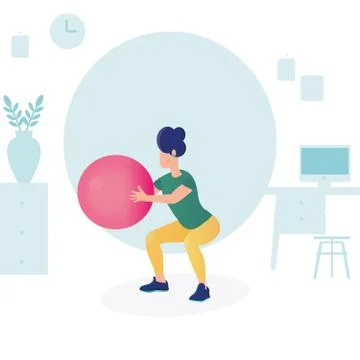 A young girl with balance ball, Swiss ball, Physio ball or fitness ball Stock Illustration