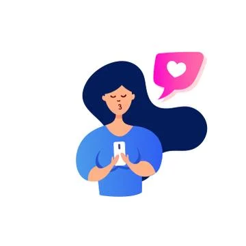 Young girl chatting using the chat application or social network on her mobil Illustrazione stock