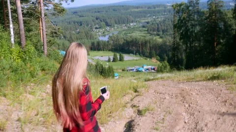 Young girl comes down 스톡 동영상 80318403