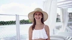 Young girl in bikini moving her hair, Stock Video