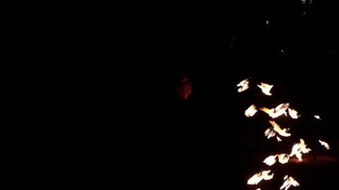 A young girl dancing with fire. Fire show, artist. Stock Footage 246213880
