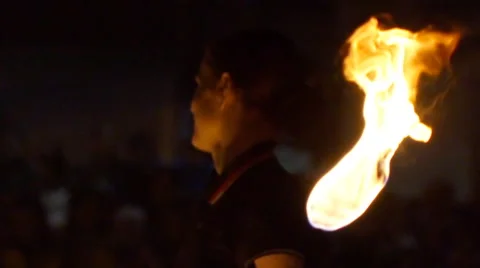 Young girl dancing with fire Stock Footage 62880247