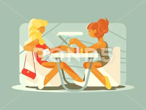 Young girl doing a manicure Stock Illustration