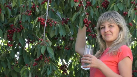 Young girl eats cherry Stock Footage 90526219