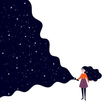 Young girl with flashlight to deep space Stock Illustration