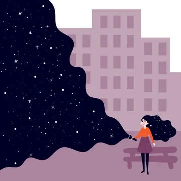 Young girl with flashlight to deep space Stock Illustration