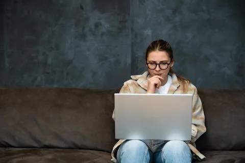 Young girl freelancer expert in programming web design marketing and advert.. Stock Photos