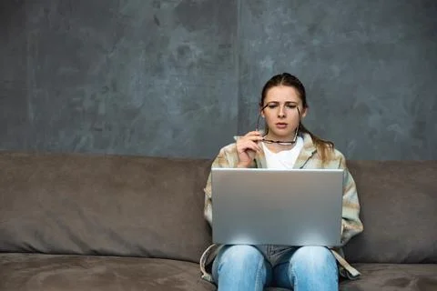 Young girl freelancer expert in programming web design marketing and advert.. Stock Photos